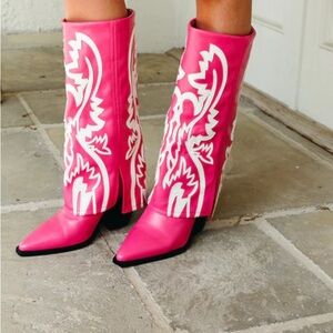 Pink Fold Over Western Cowboy Boots